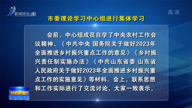 市委理论学习中心组进行集体学习