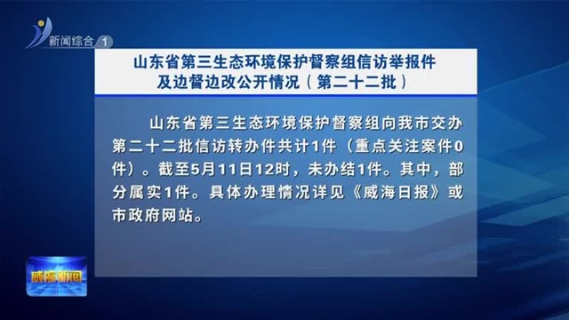 山东省第三生态环境保护督察组信访举报件 及边督边改公开情况（第二十二批）【威海广电讯】